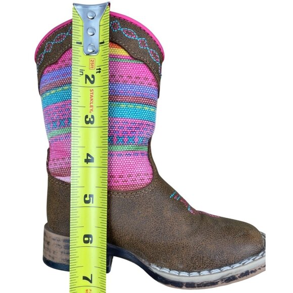 Twister Girls Toddler Size 5 Western Cowgirl Boots With Striped Pattern Flower - Picture 7 of 10